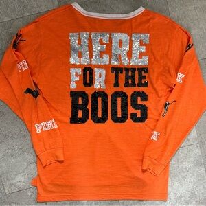 PINK Victoria's Secret Orange 'Here For The Boos' Sequin Long Sleeve Tee